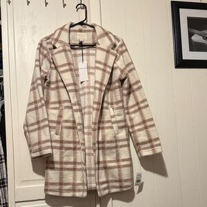 Thread & Supply Cream and Brown Plaid Trench Coat